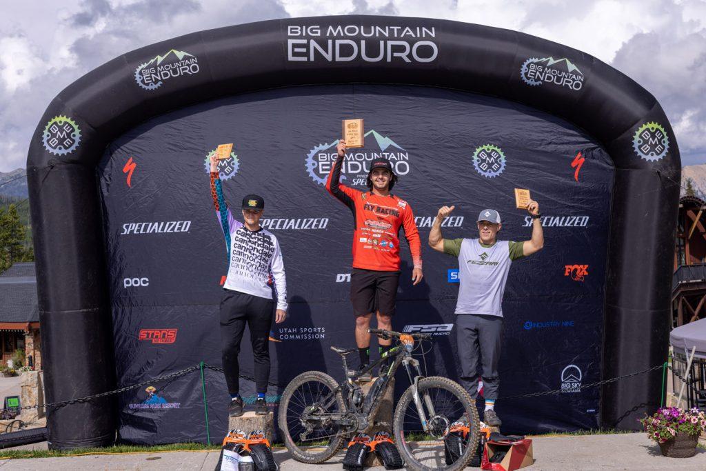 KHS Pro MTB rider Steven Walton on the podium in first place at the BME in Big Sky Montana.
