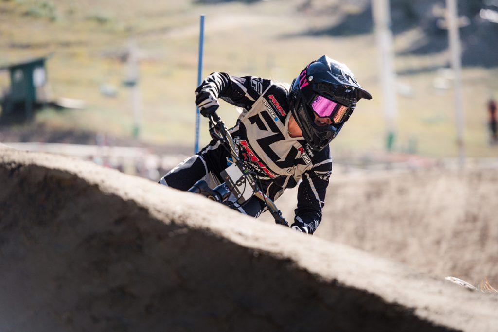 KHS Pro MTB rider MacKenna Merten heading to the win during the Dual Slalom Nationals race.
